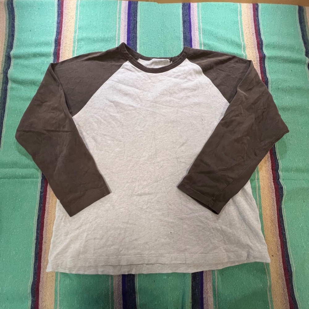 Vintage Raglan Baseball Tee Mens XL Brown Gray 3/4 Sleeve Distressed Vintage